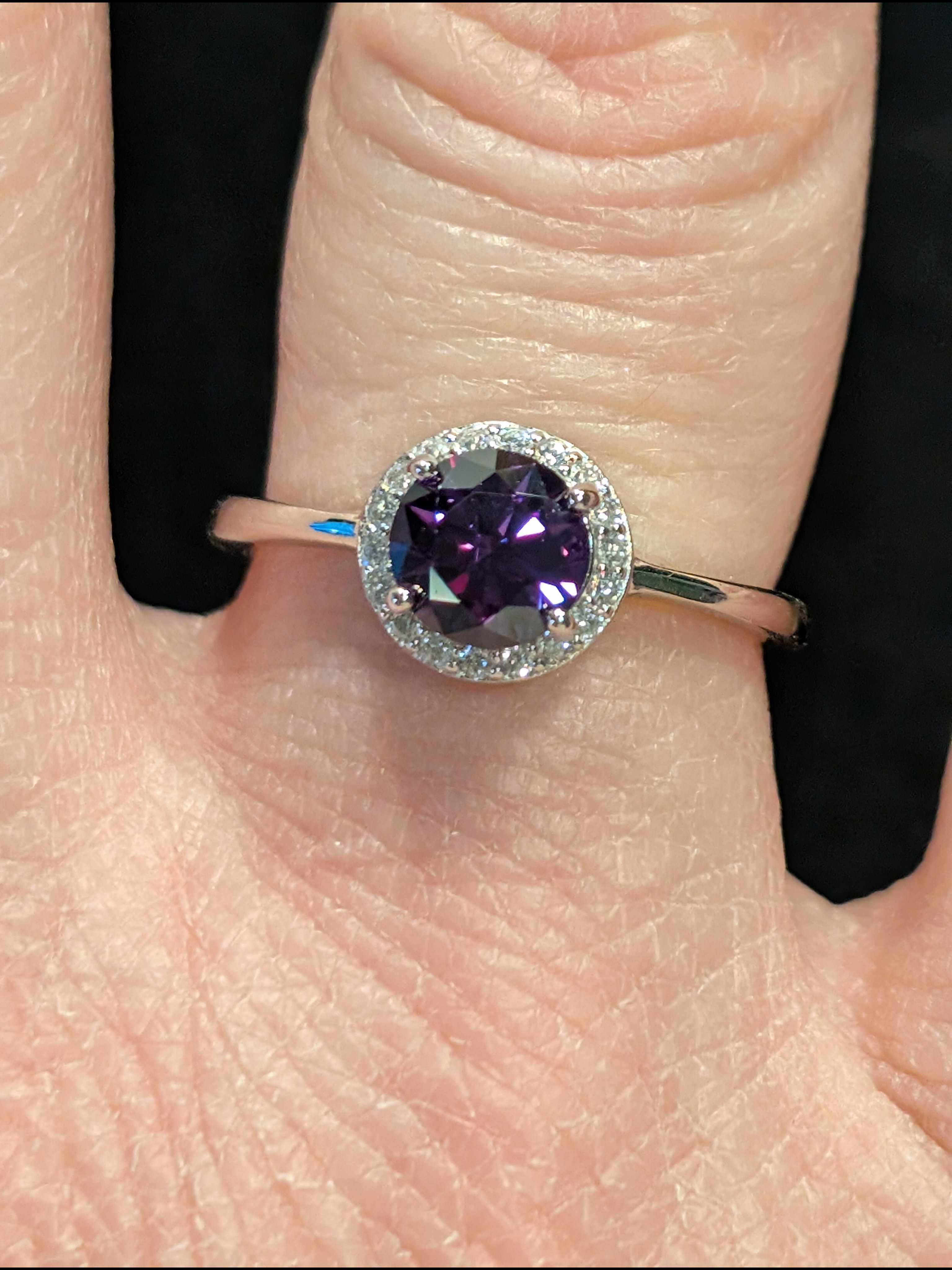 Amethyst Halo Solitaire Ring In Sterling Silver
